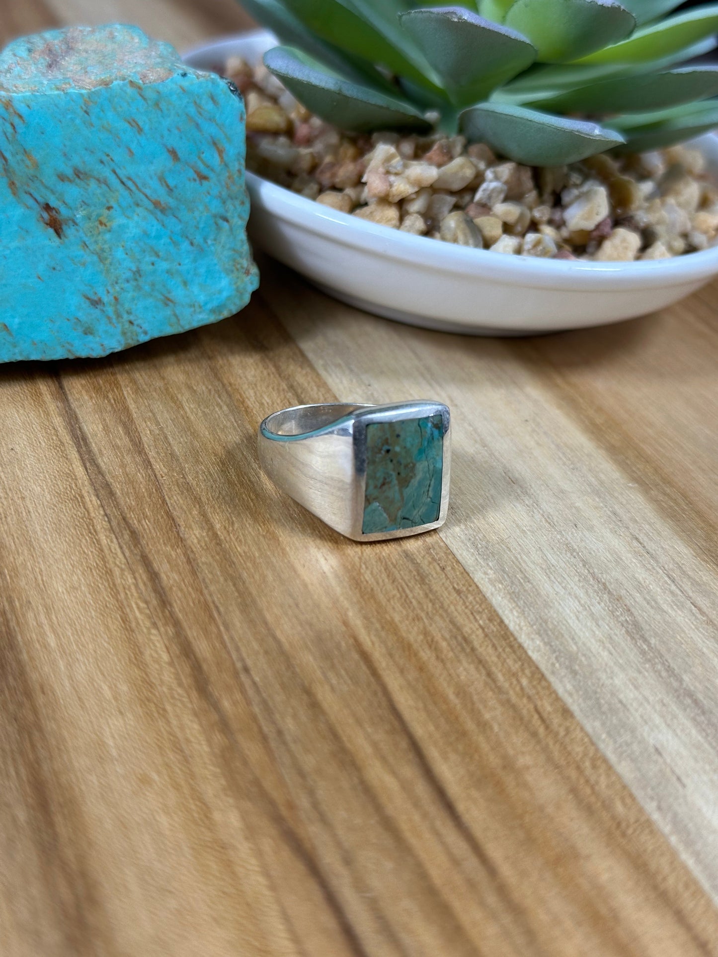Signet Kingman Turquoise Inlay Rings