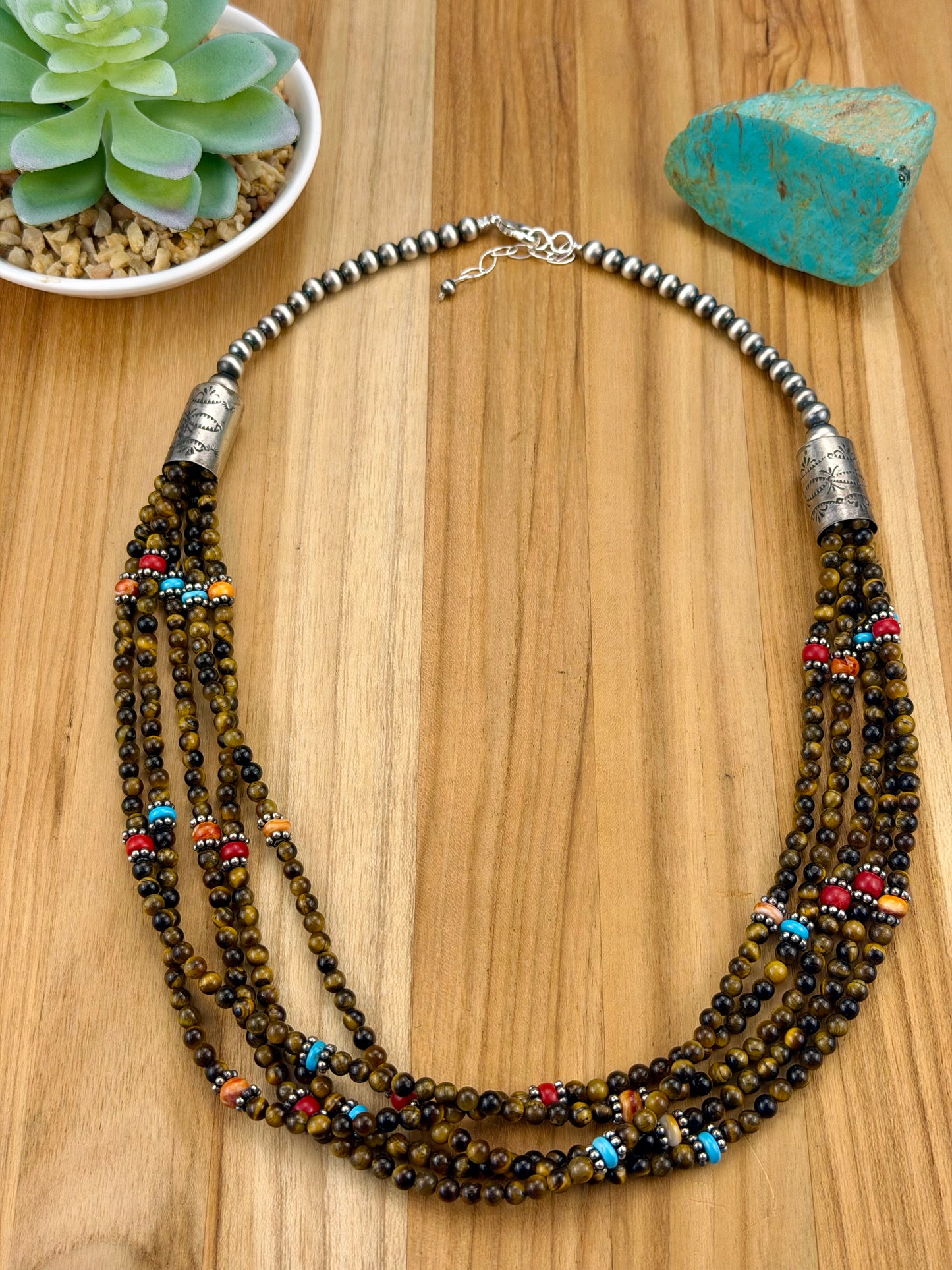 Tigers Eye 5 Strand Bead Necklace
