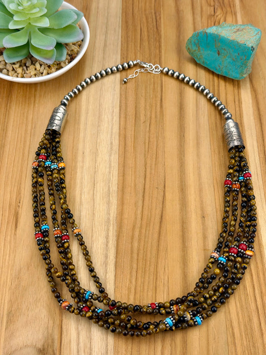 Tigers Eye 5 Strand Bead Necklace