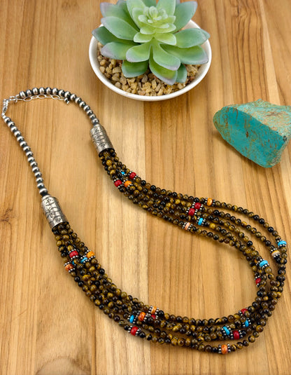 Tigers Eye 5 Strand Bead Necklace
