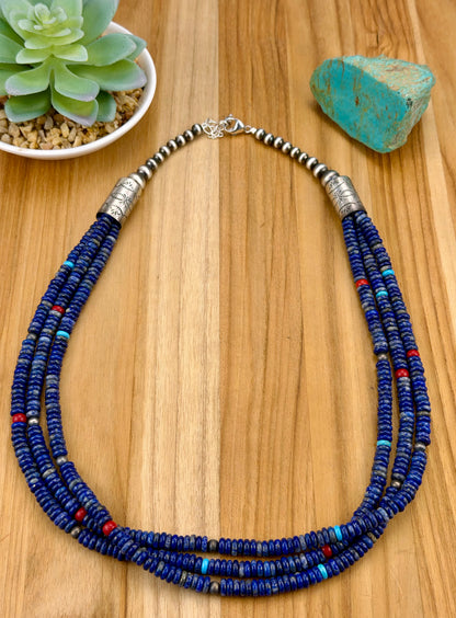 Lapis Bead & Sterling Pearl Necklace