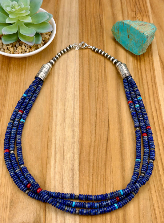 Lapis Bead & Sterling Pearl Necklace