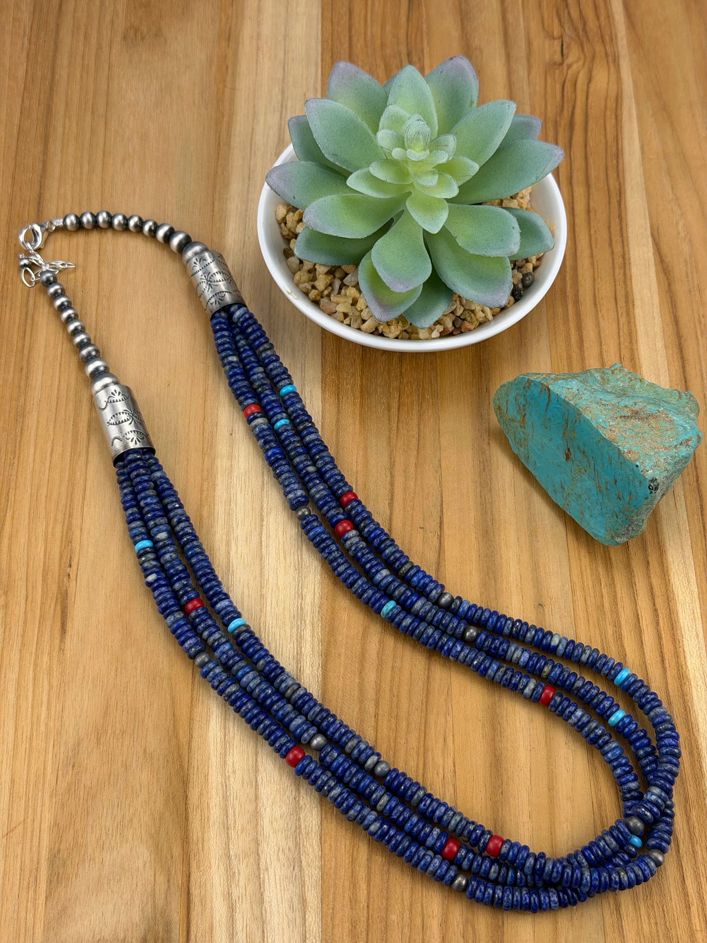 Lapis Bead & Sterling Pearl Necklace