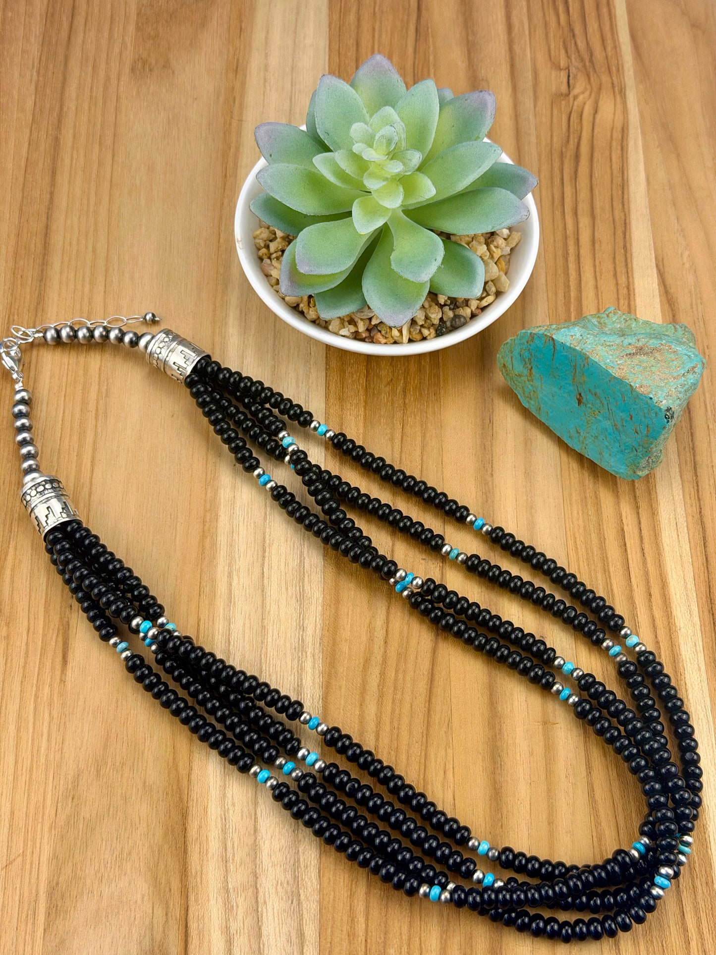 Kingman and Onyx Multi Strand Bead Necklace