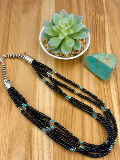 Kingman and Onyx Multi Strand Bead Necklace