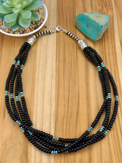 Kingman and Onyx Multi Strand Bead Necklace