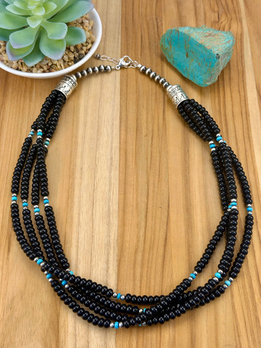 Kingman and Onyx Multi Strand Bead Necklace