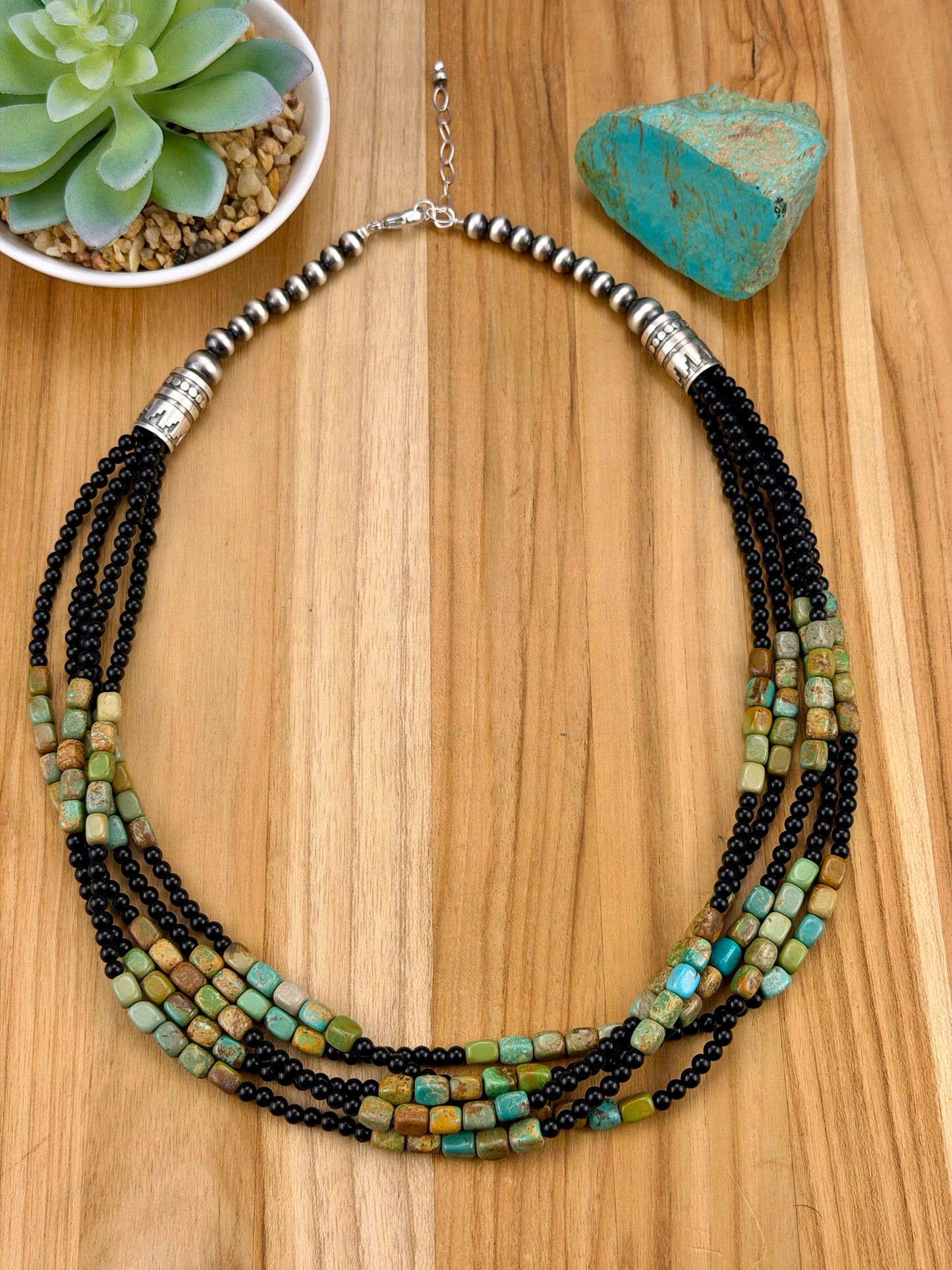 Kingman and Onyx Multi Strand Bead Necklace