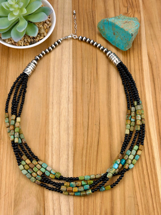 Kingman and Onyx Multi Strand Bead Necklace