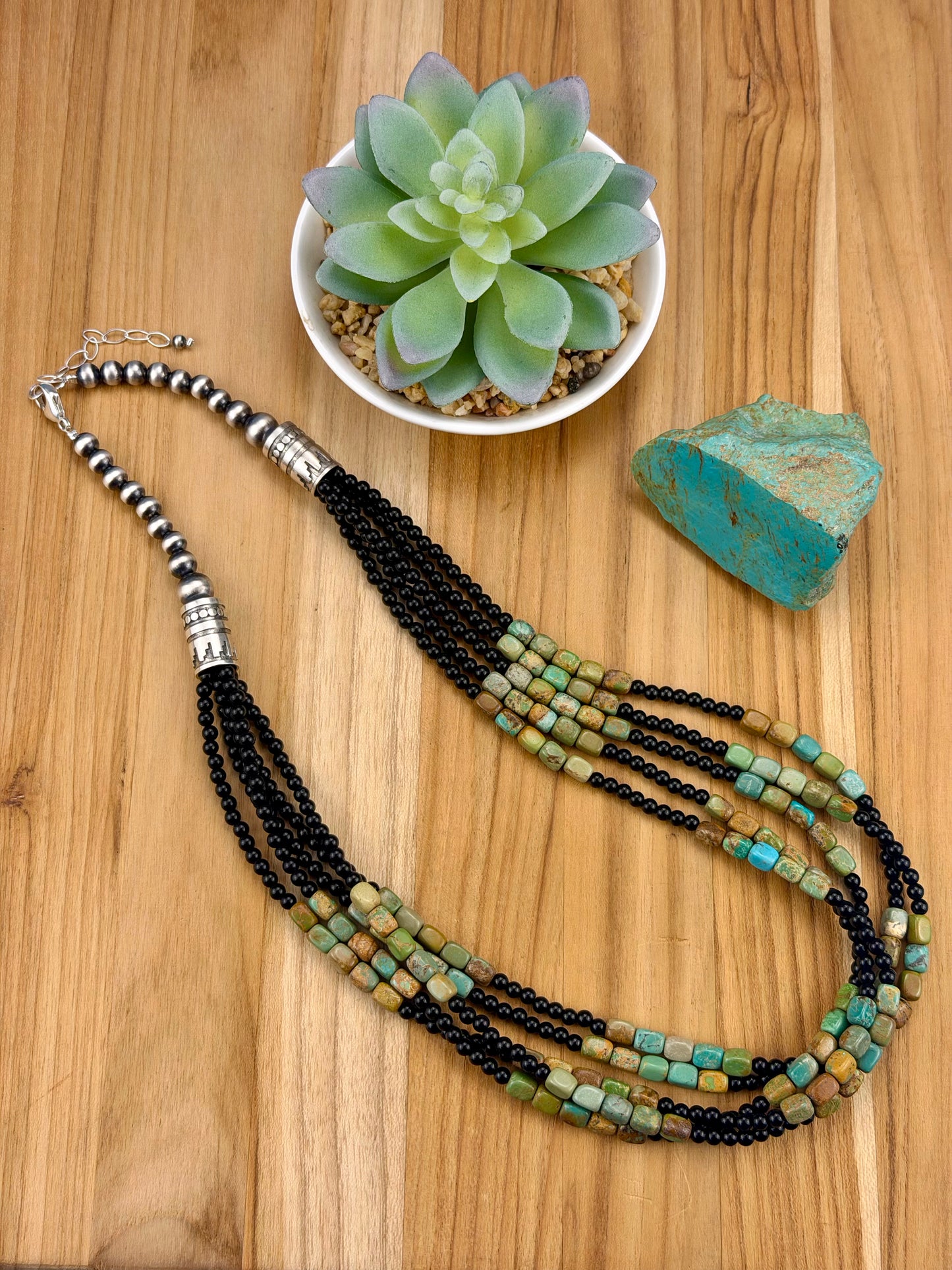 Kingman and Onyx Multi Strand Bead Necklace