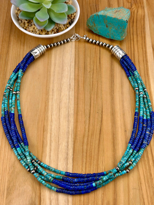 Kingman & Lapis Heshi 5 Strand Necklace