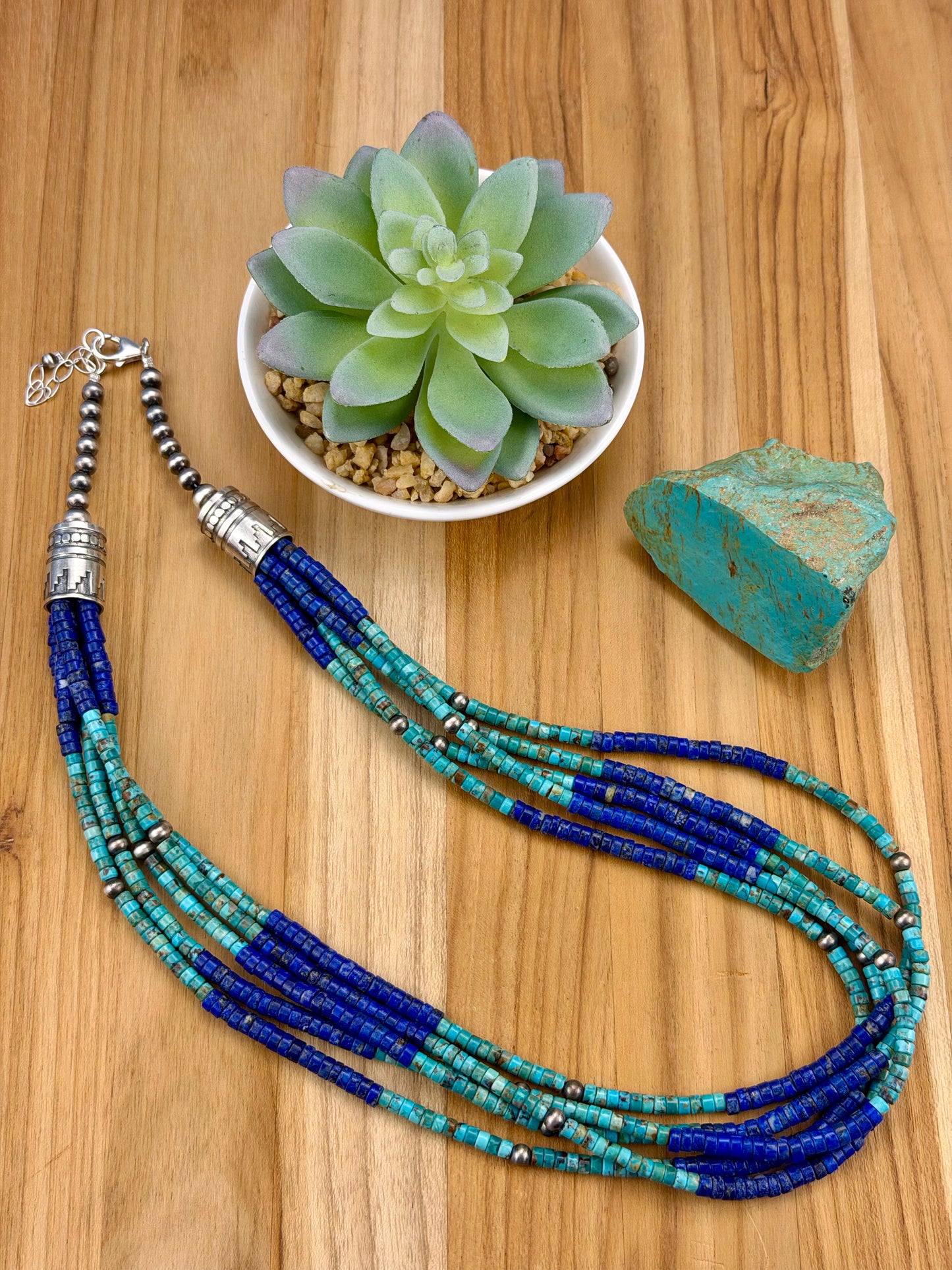 Kingman & Lapis Heshi 5 Strand Necklace