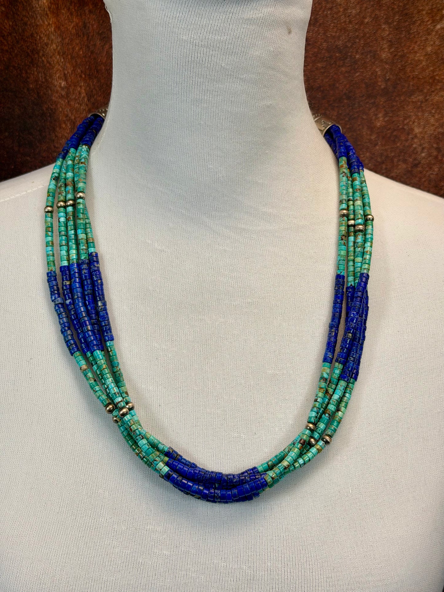 Kingman & Lapis Heshi 5 Strand Necklace