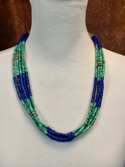 Kingman & Lapis Heshi 5 Strand Necklace