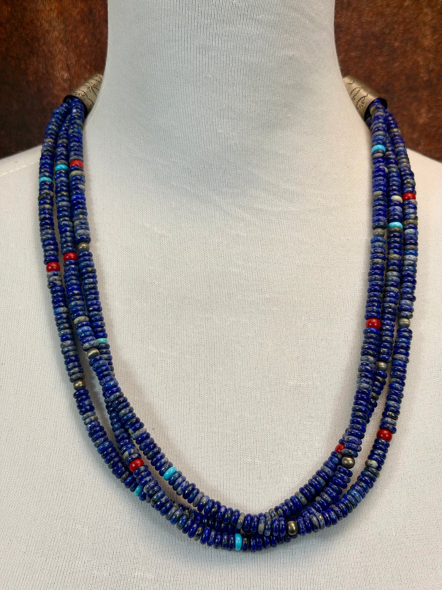 Lapis Bead & Sterling Pearl Necklace