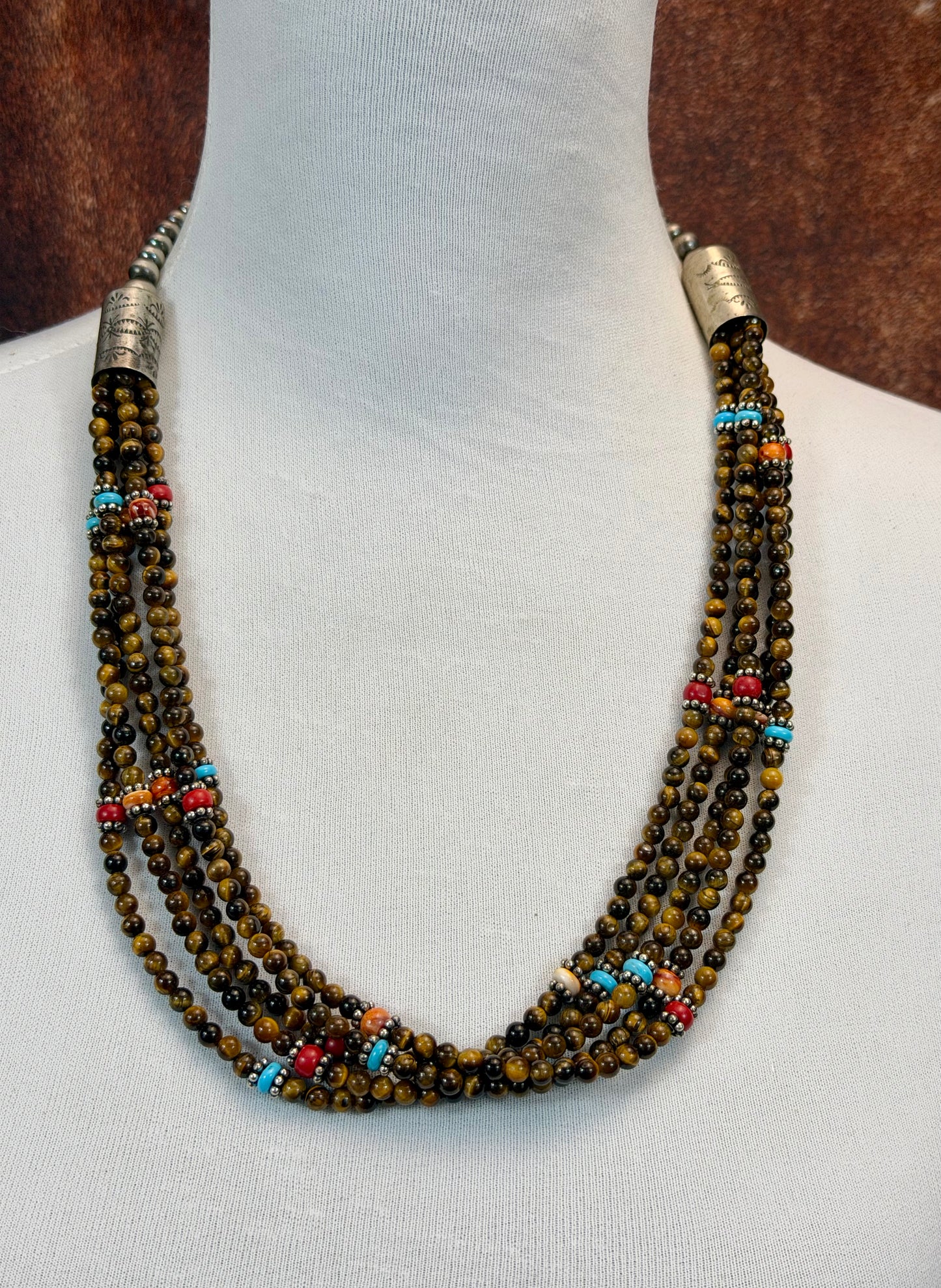 Tigers Eye 5 Strand Bead Necklace