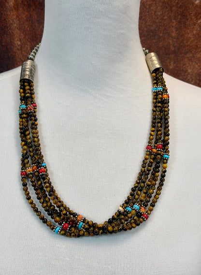 Tigers Eye 5 Strand Bead Necklace