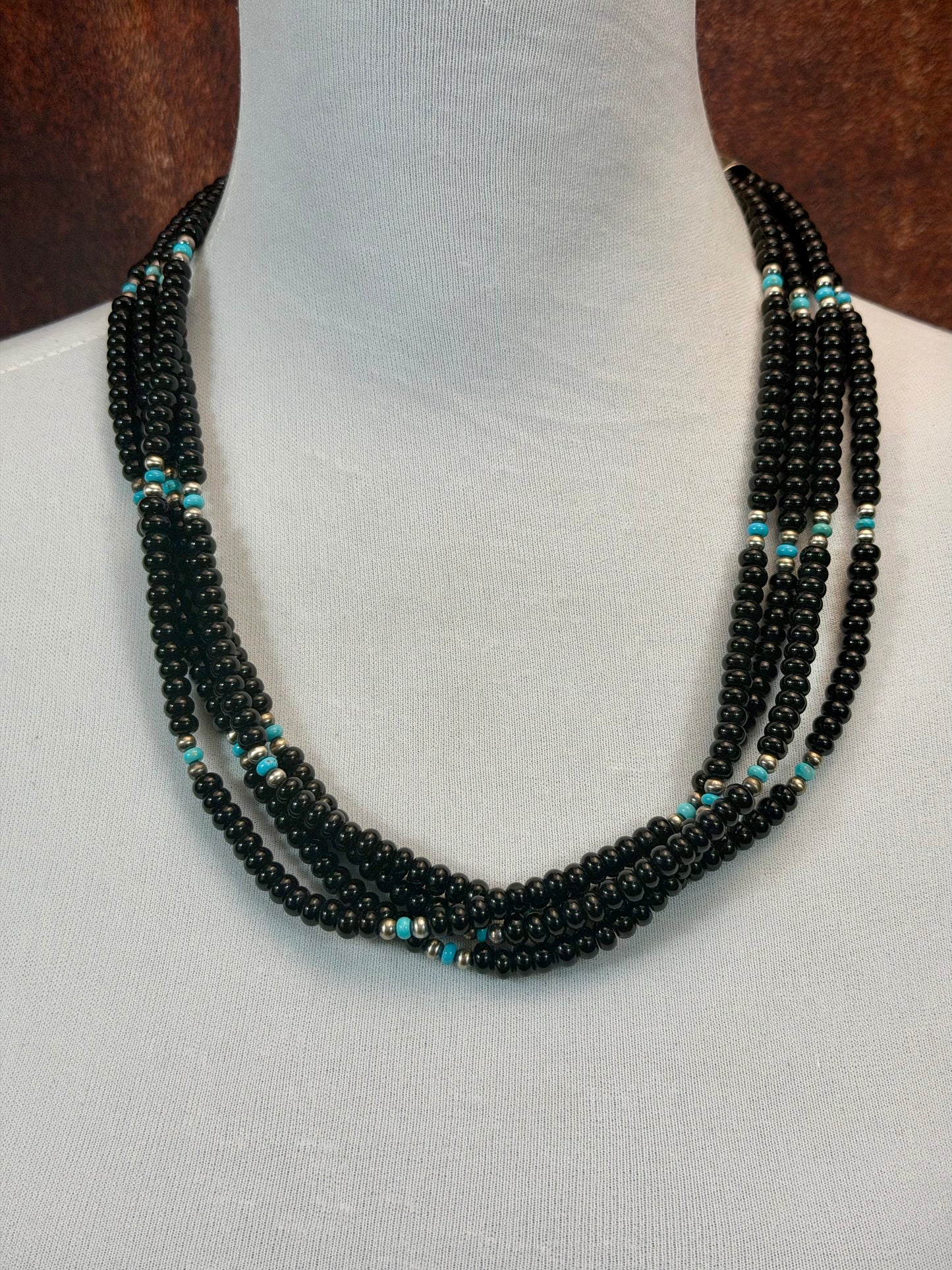 Kingman and Onyx Multi Strand Bead Necklace