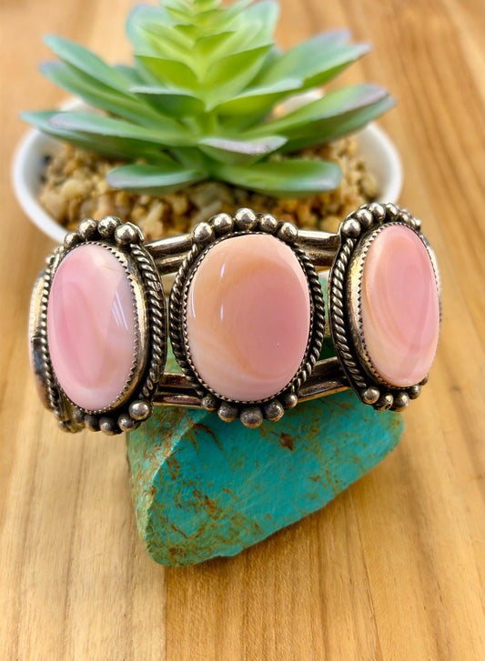 Pink Conch 5 Stone Sterling Cuff