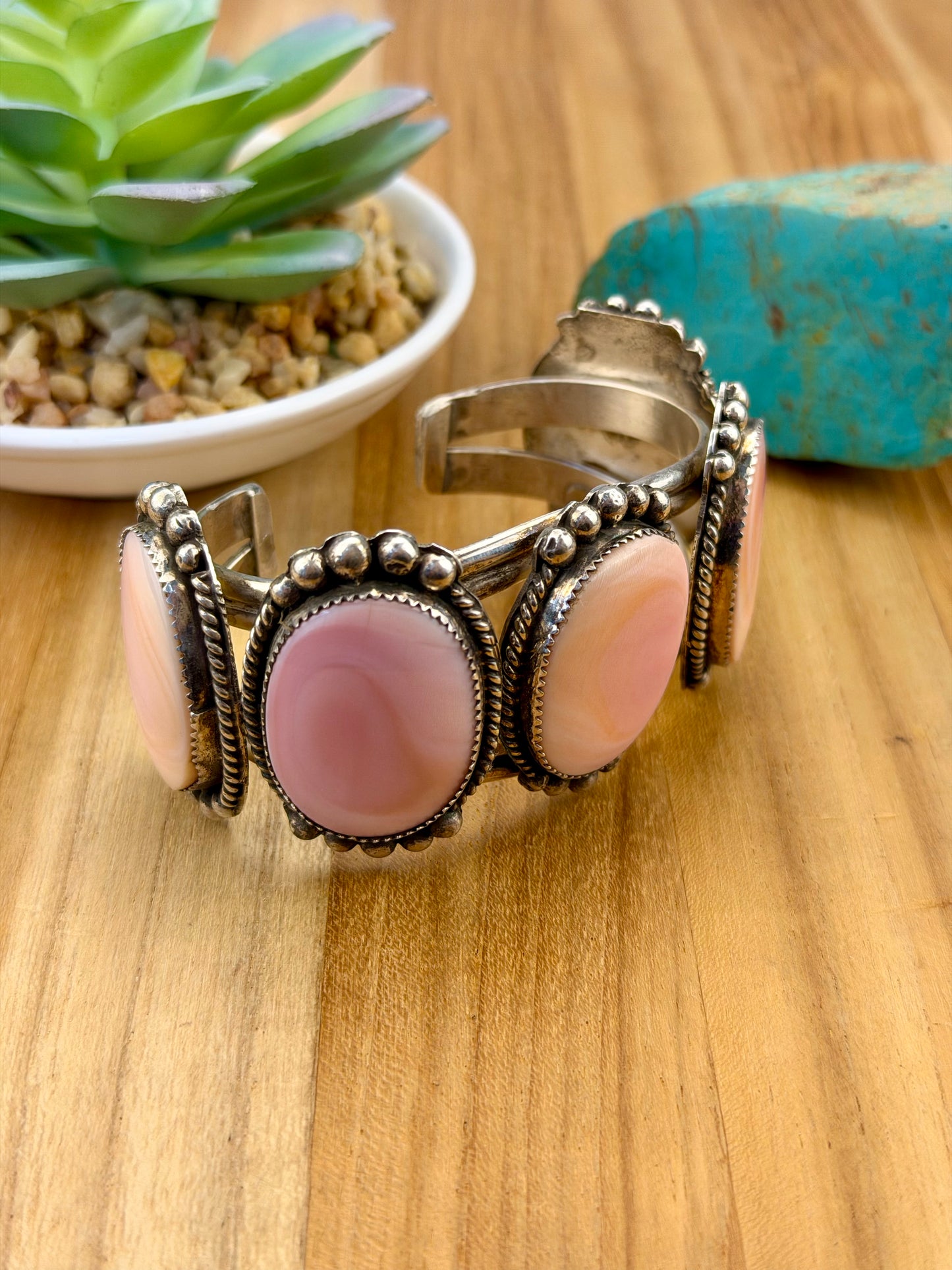 Pink Conch 5 Stone Sterling Cuff