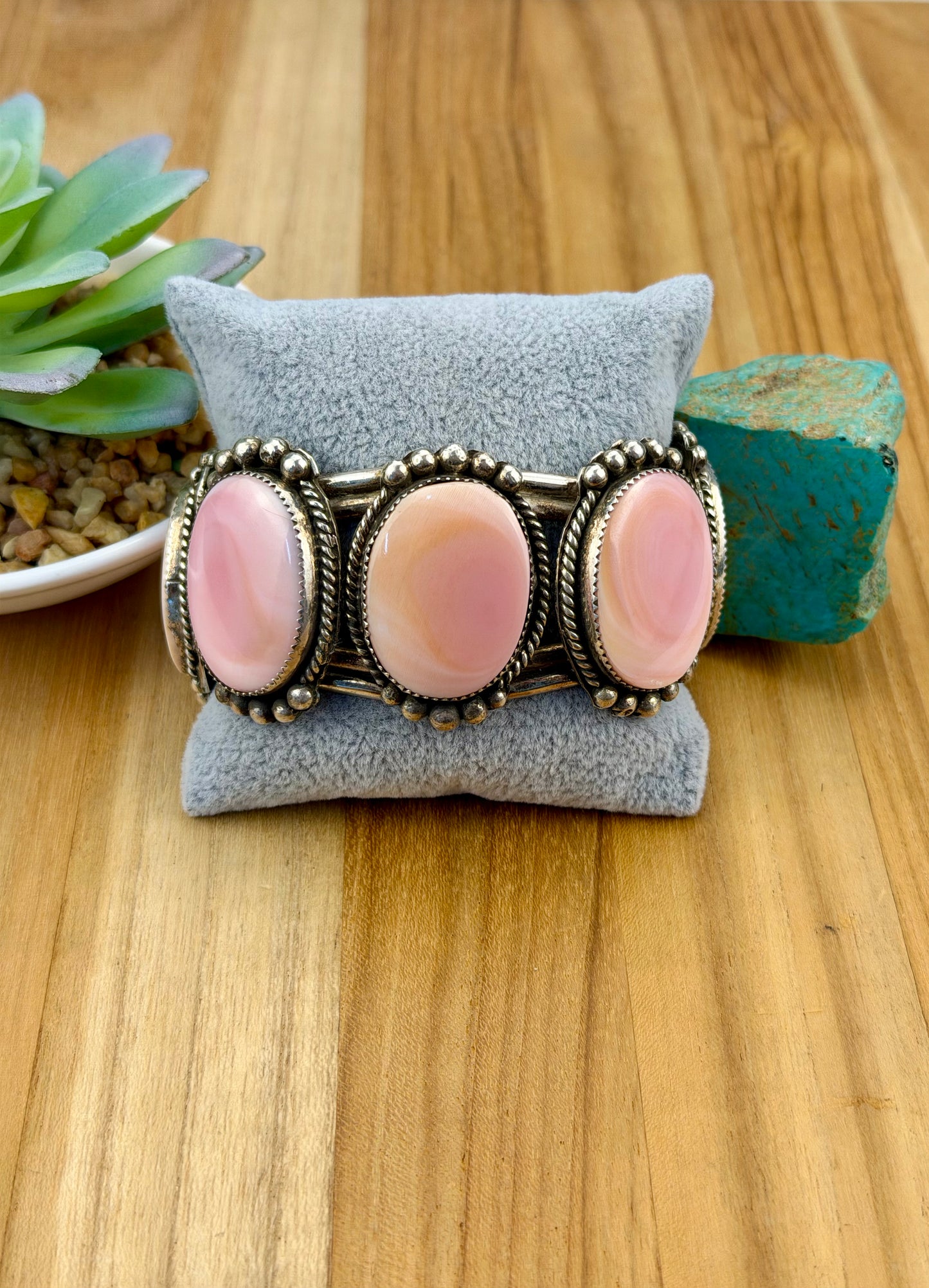 Pink Conch 5 Stone Sterling Cuff