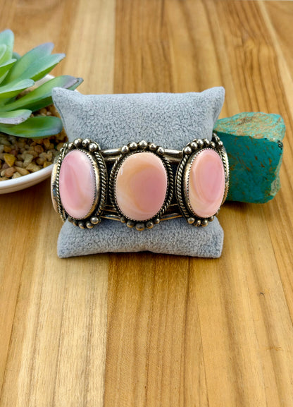 Pink Conch 5 Stone Sterling Cuff