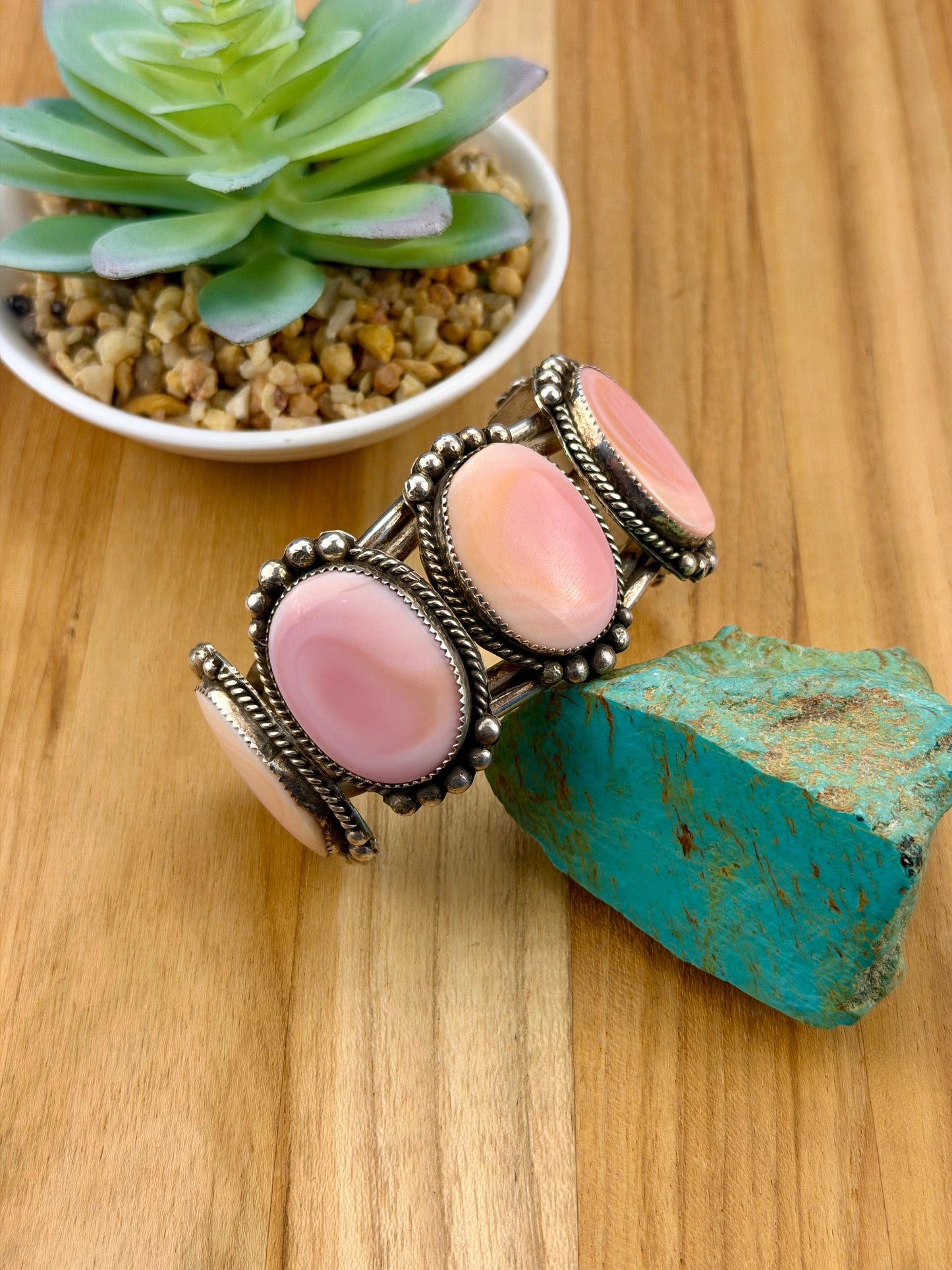 Pink Conch 5 Stone Sterling Cuff