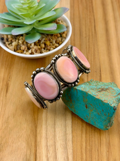 Pink Conch 5 Stone Sterling Cuff