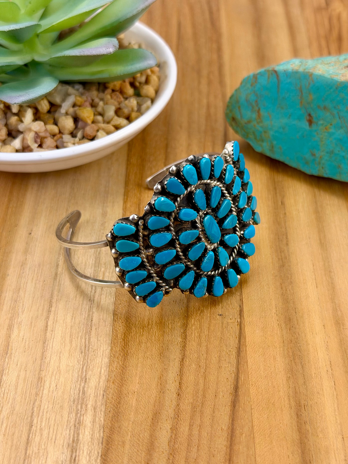 Kingman Turquoise Cluster Sterling Cuff