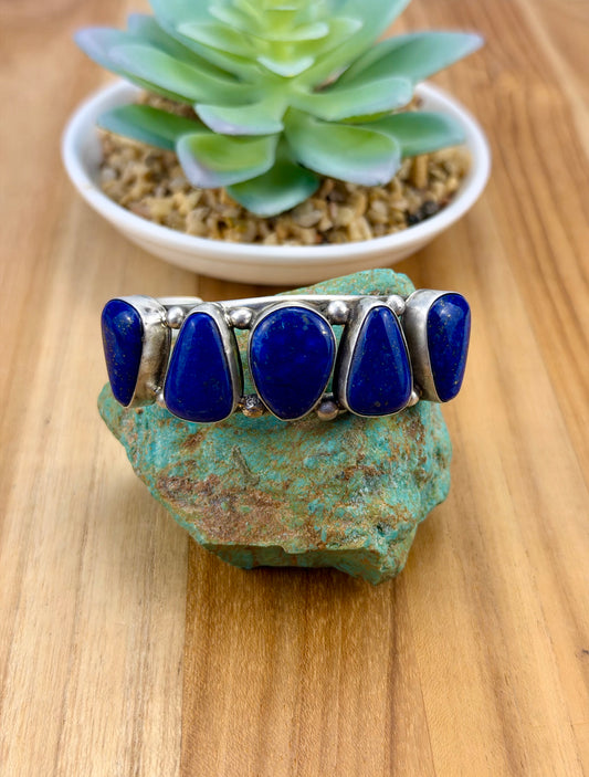 Lapis 5 Stone Sterling Silver Cuff