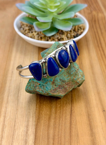 Lapis 5 Stone Sterling Silver Cuff