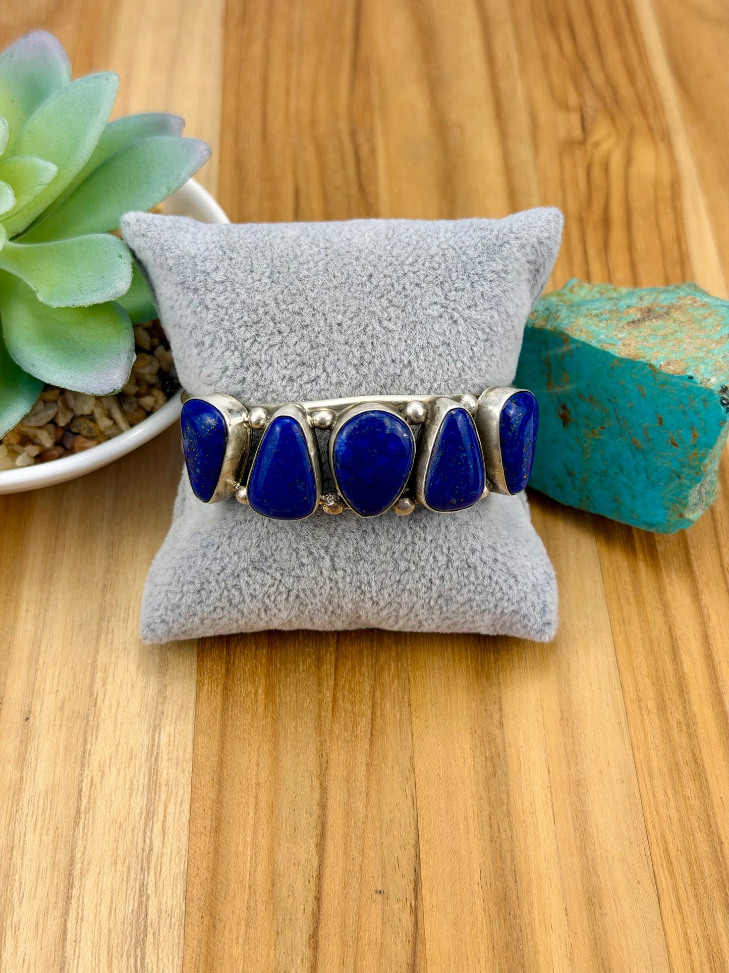 Lapis 5 Stone Sterling Silver Cuff