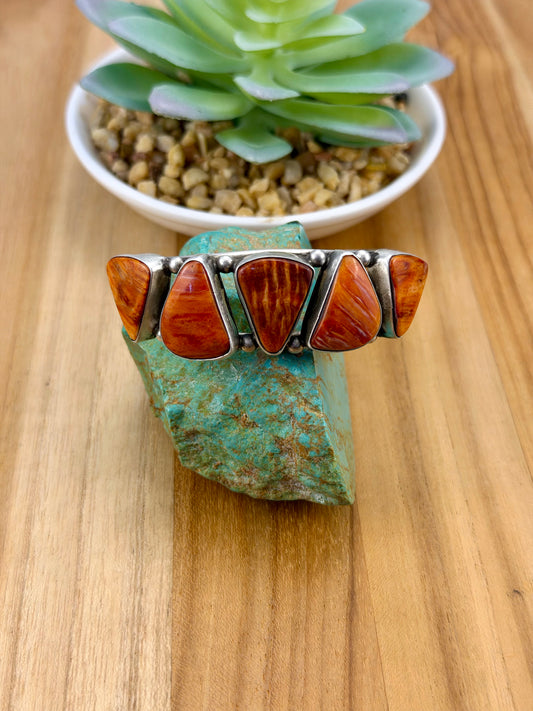 Orange Spiny 5 Stone Sterling Cuff