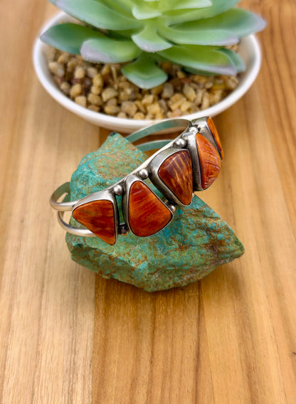 Orange Spiny 5 Stone Sterling Cuff
