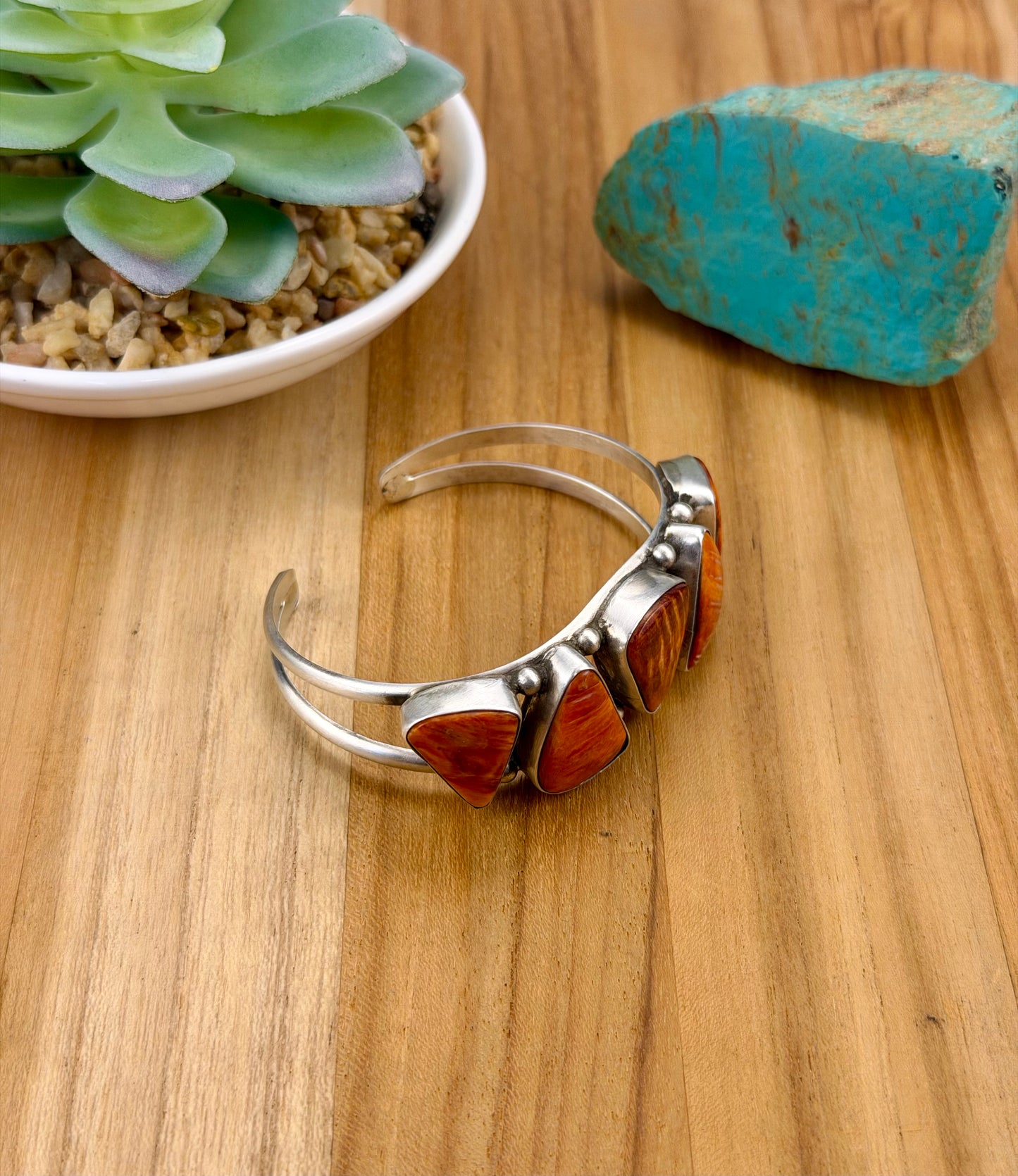 Orange Spiny 5 Stone Sterling Cuff
