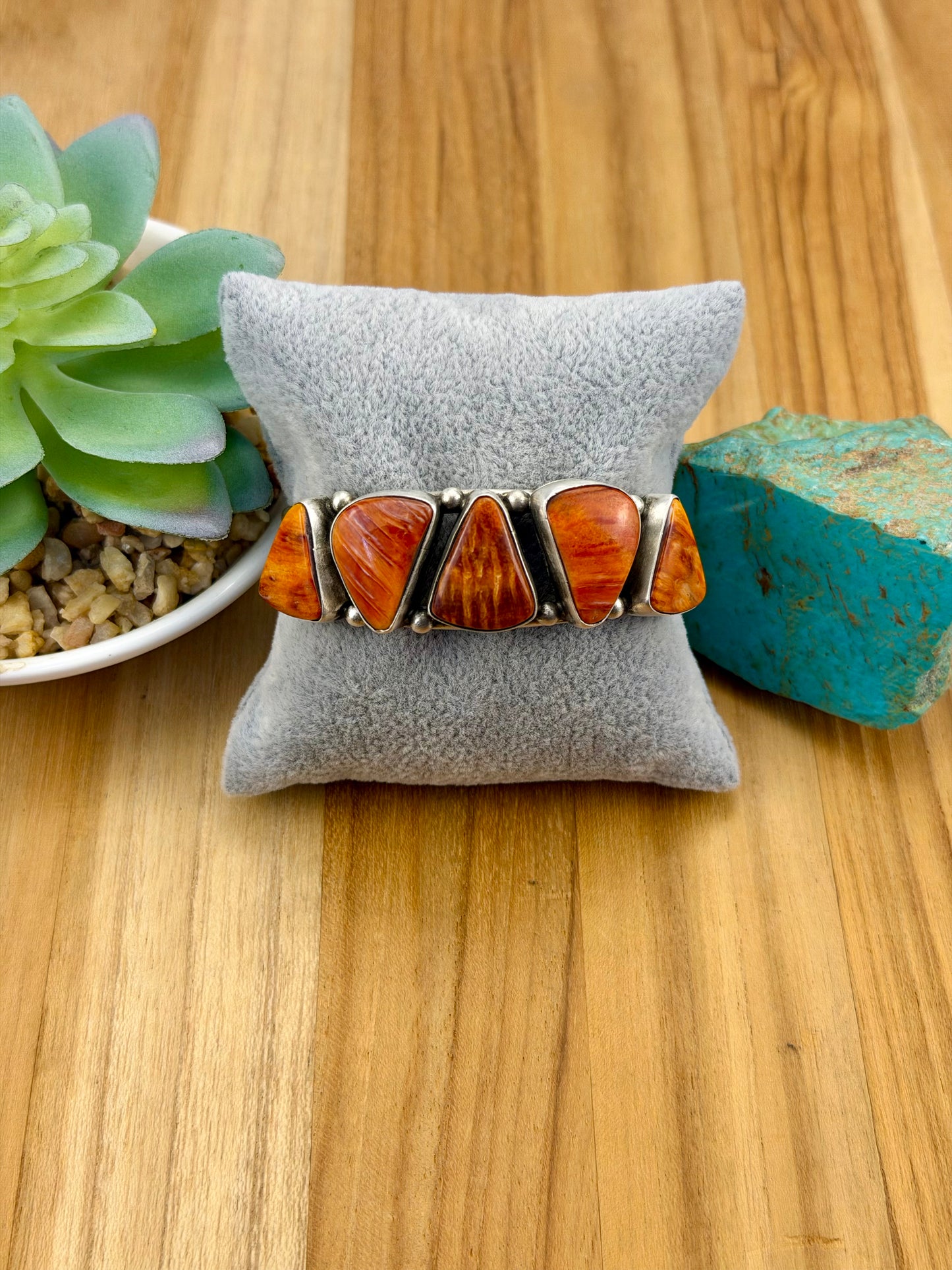 Orange Spiny 5 Stone Sterling Cuff