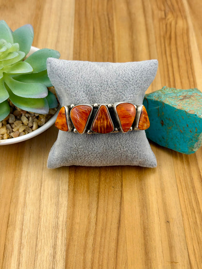 Orange Spiny 5 Stone Sterling Cuff