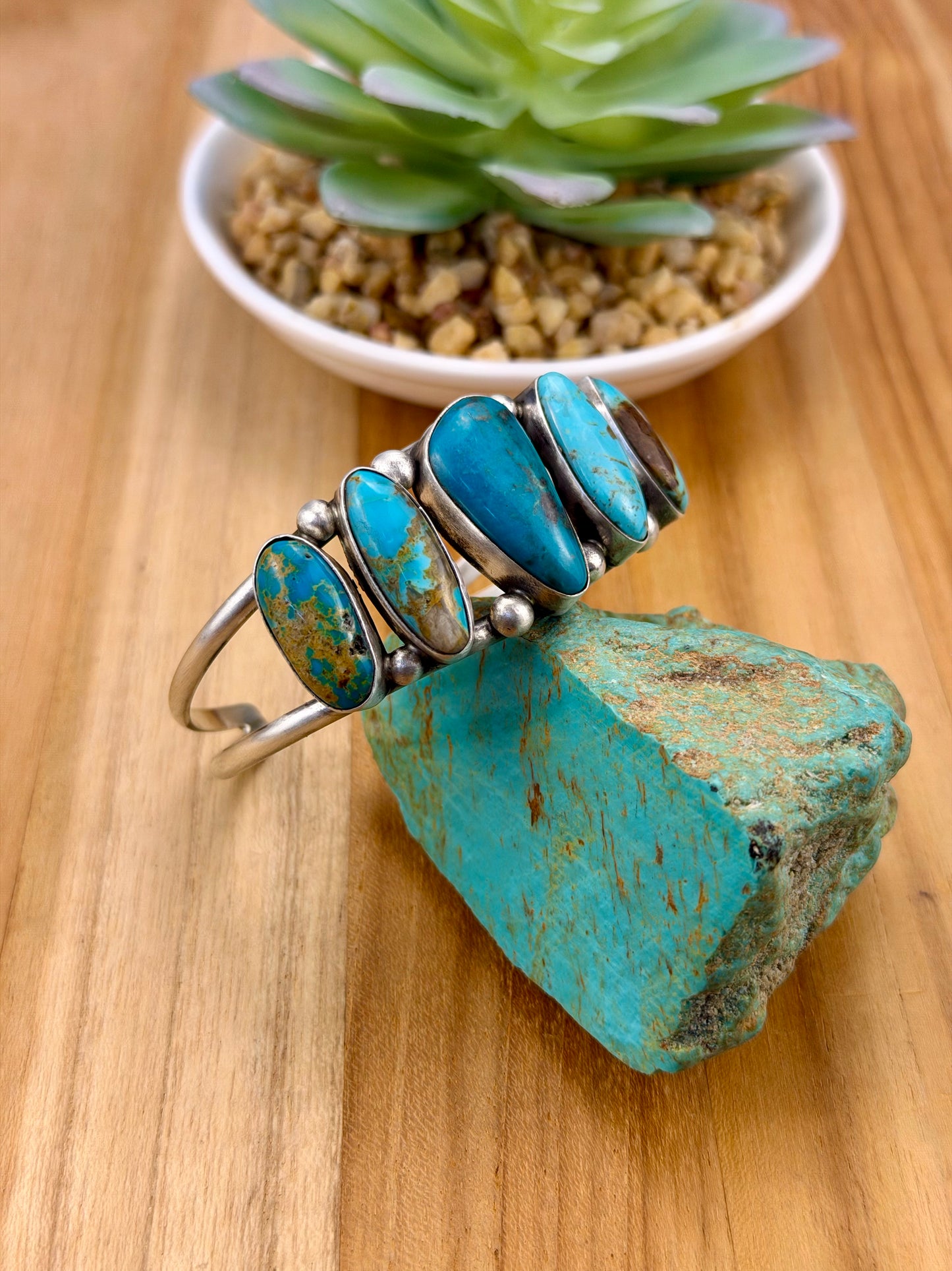 Kingman Turquoise 5 Stone Cuff
