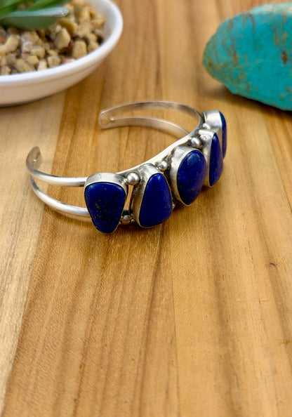 Lapis 5 Stone Sterling Silver Cuff
