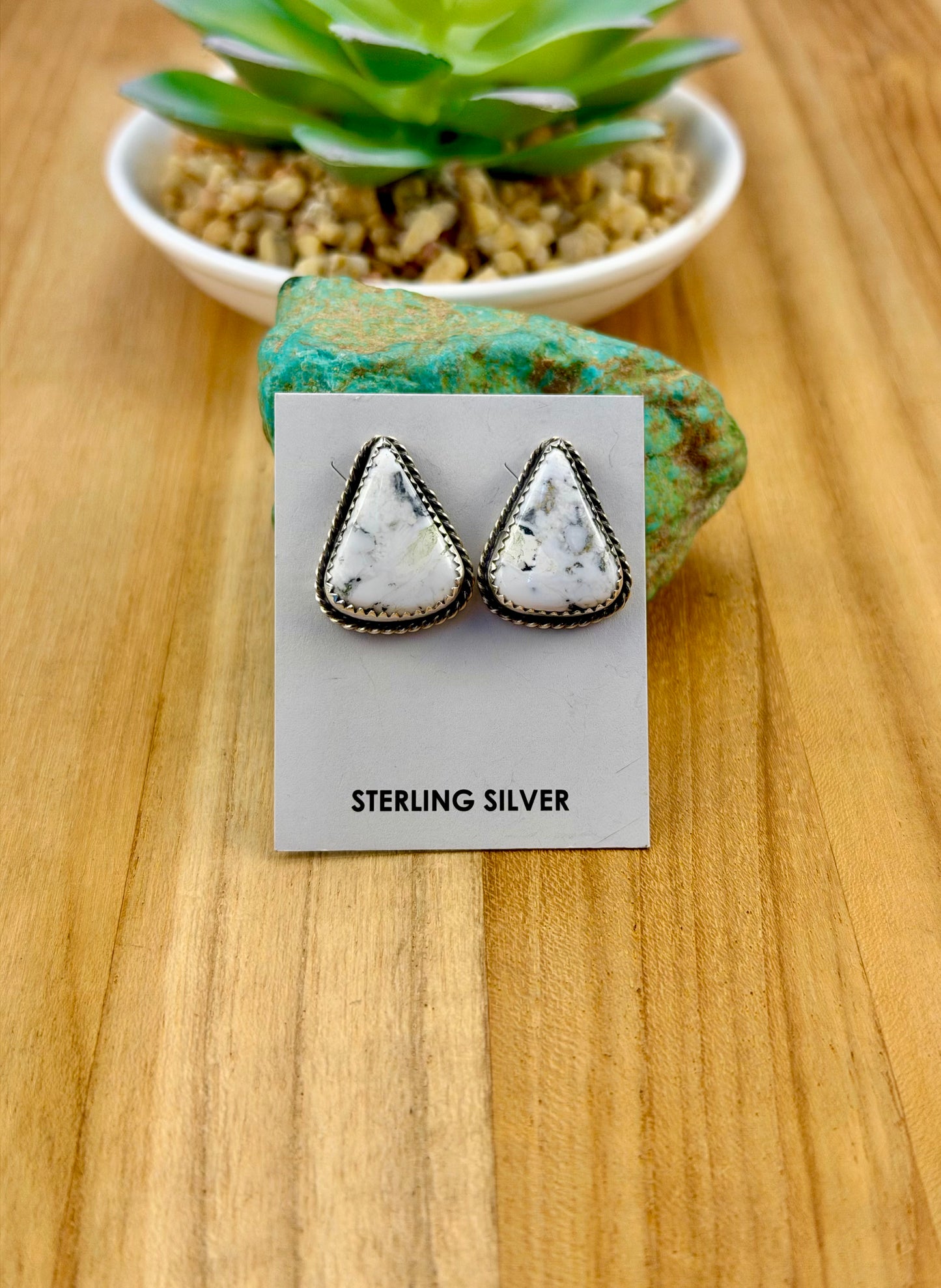 White Buffalo Triangle Stud Earrings