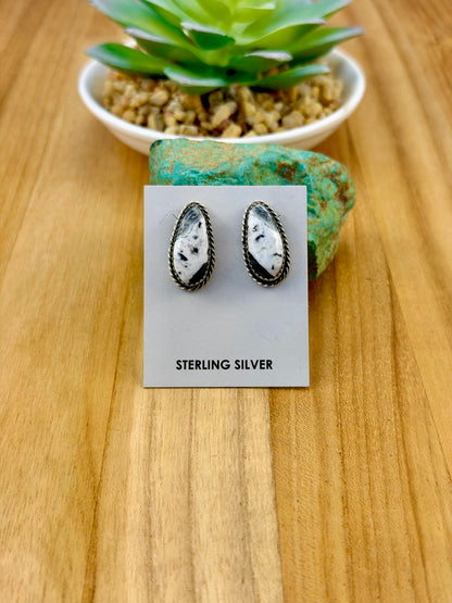 White Buffalo Oval Stud Earrings
