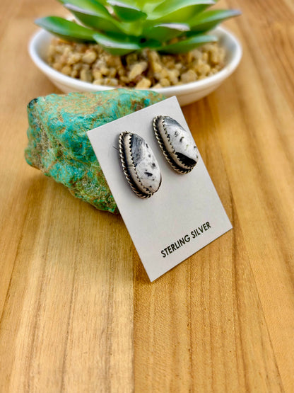 White Buffalo Oval Stud Earrings
