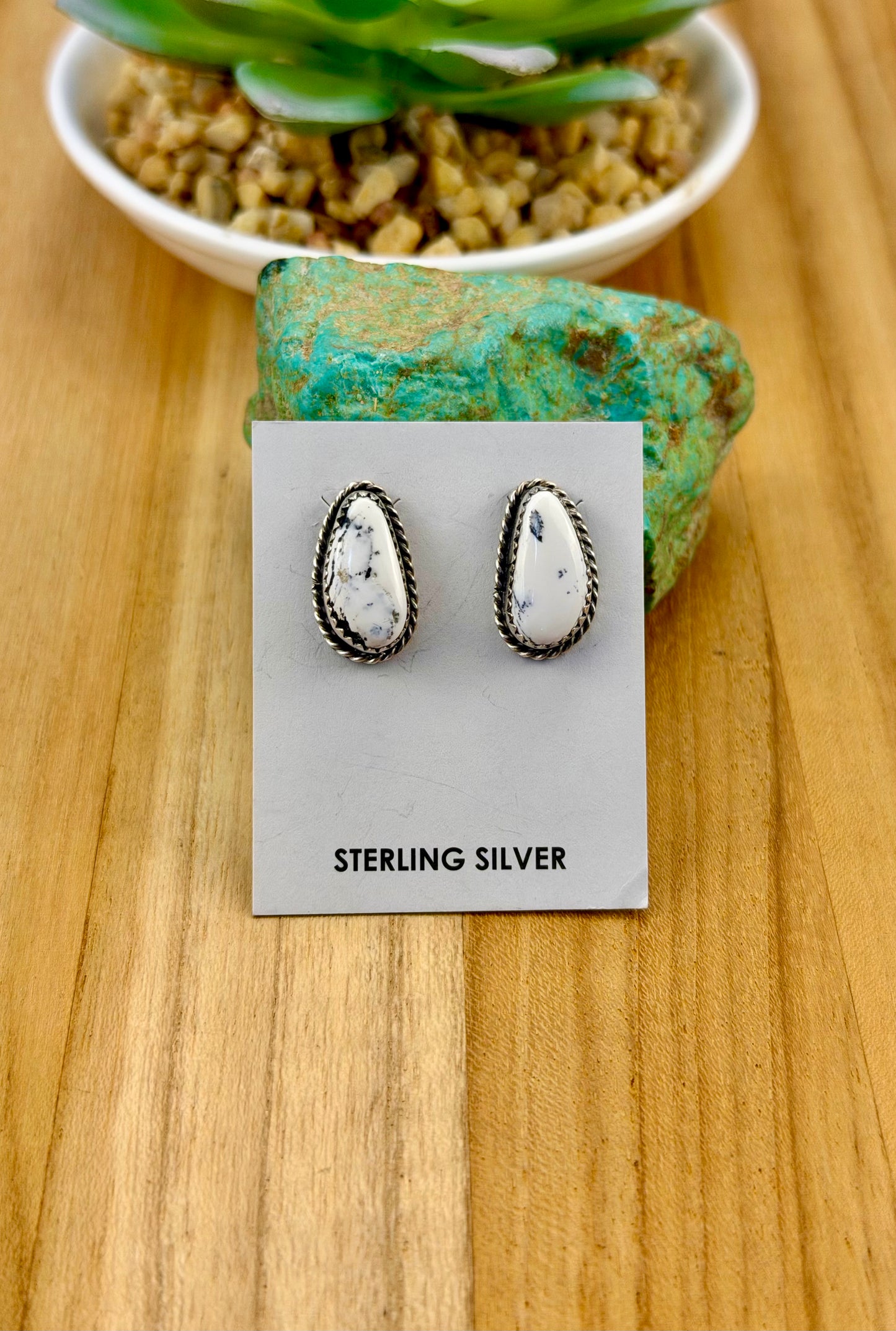 White Buffalo Oval Stud Earrings