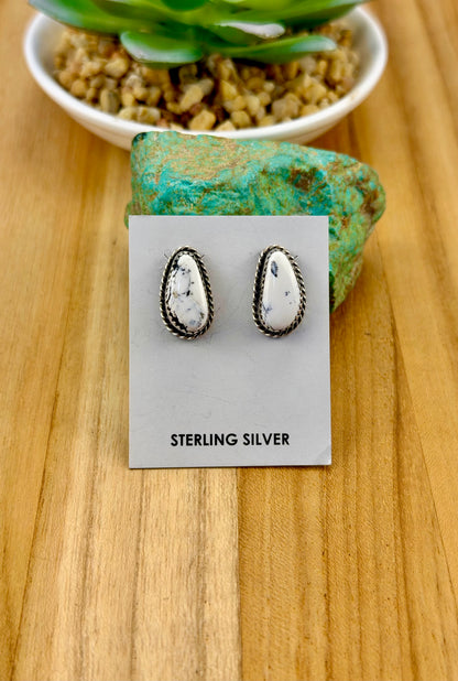 White Buffalo Oval Stud Earrings