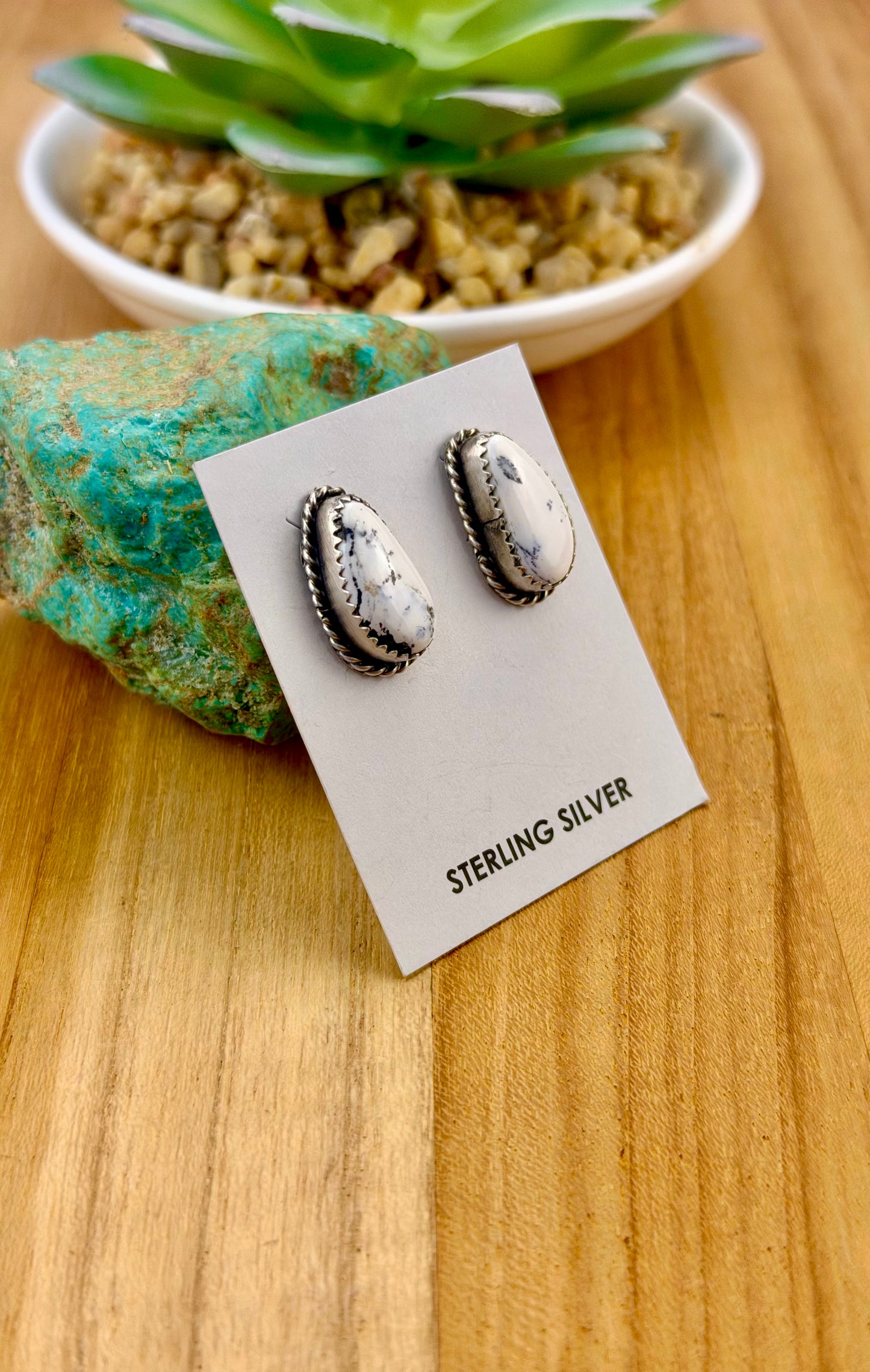 White Buffalo Oval Stud Earrings