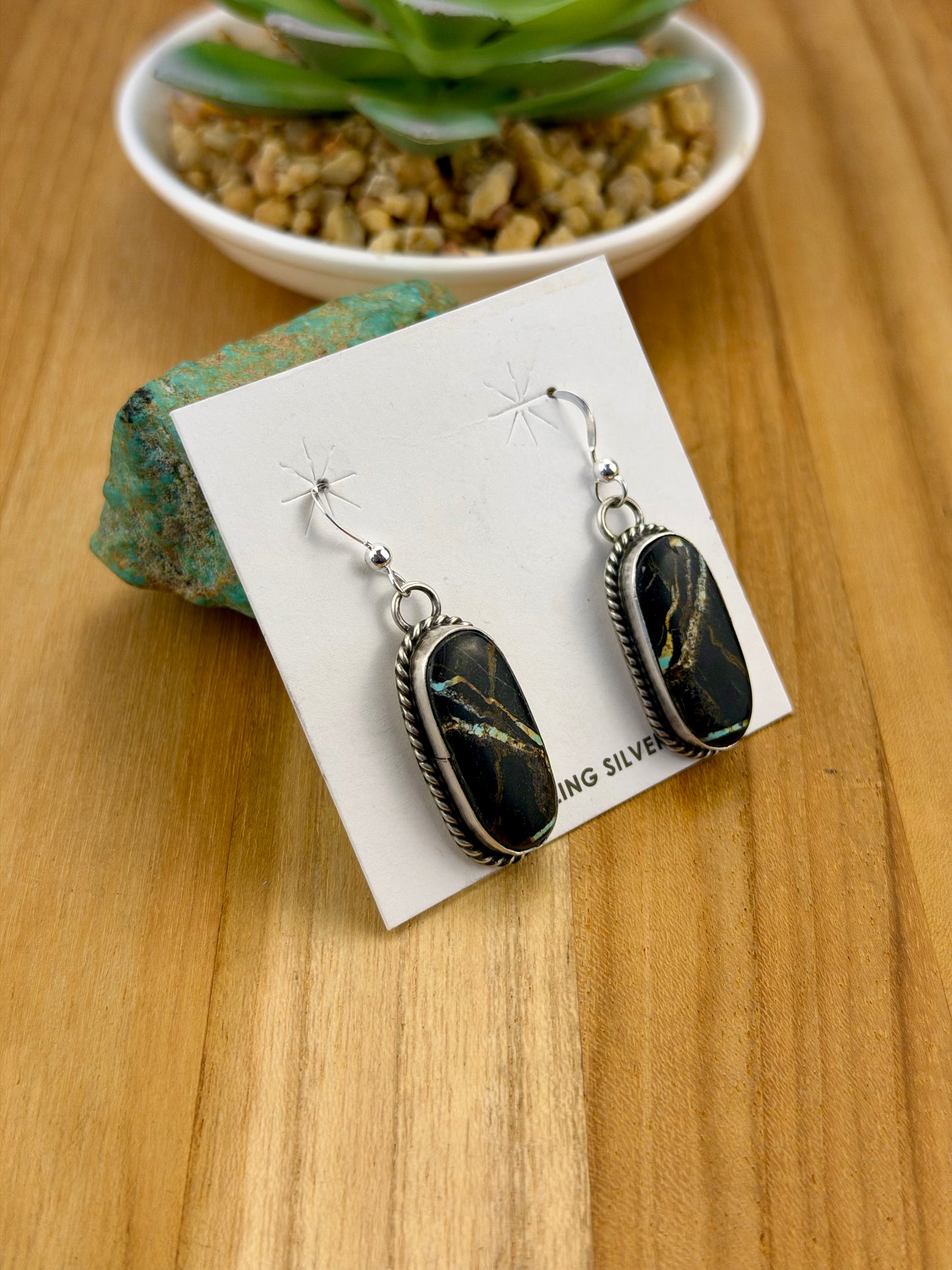Blackjack Oval Sterling Dangle Earrings