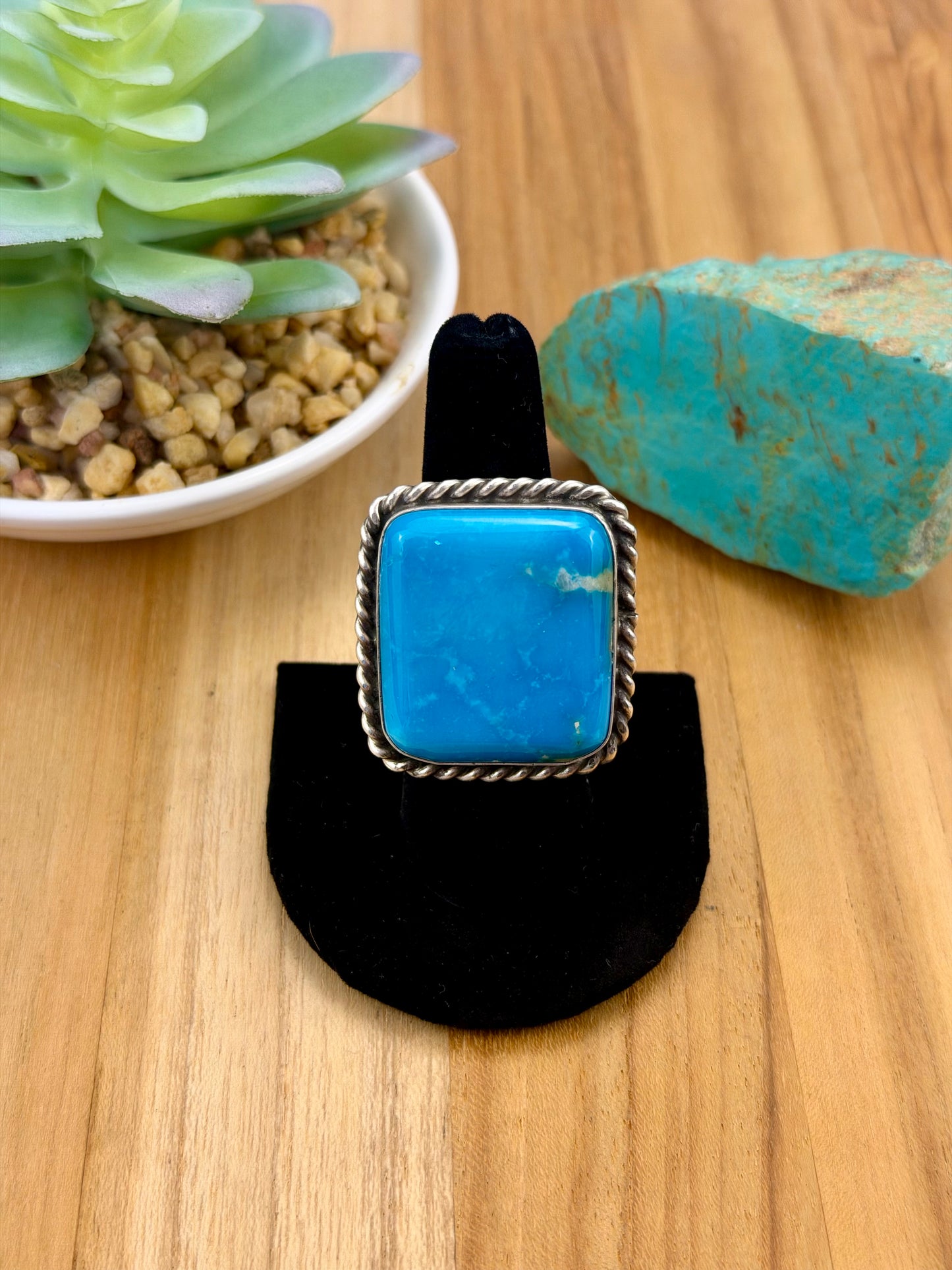 Kingman Turquoise Square Sterling Ring