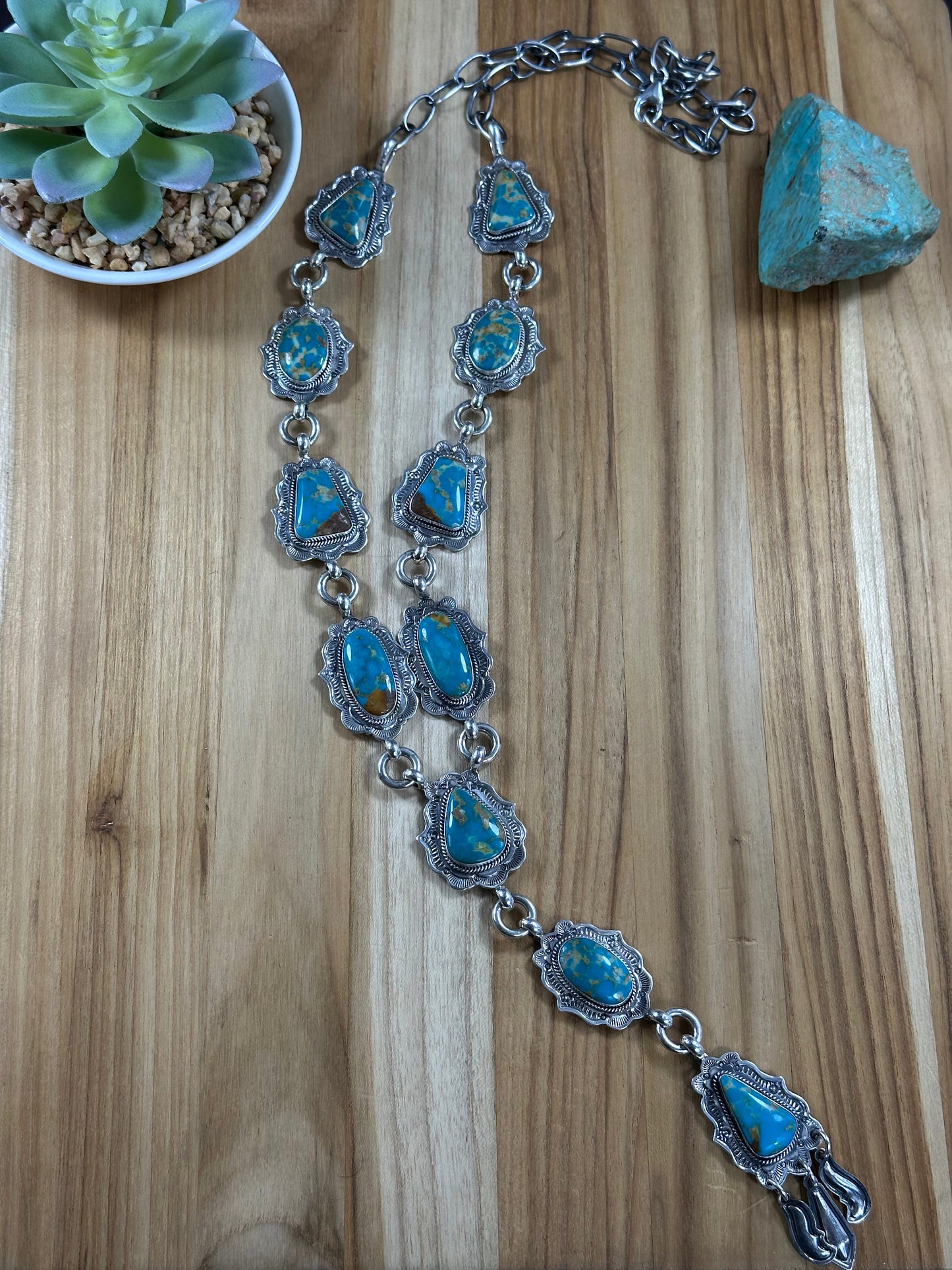 Kingman Turquoise  11 Stone Lariat Necklace