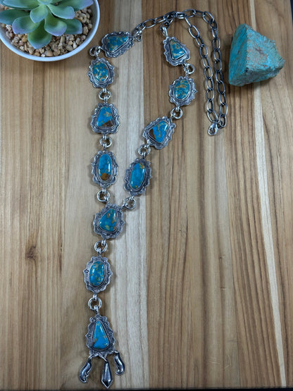 Kingman Turquoise  11 Stone Lariat Necklace