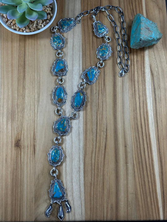 Kingman Turquoise  11 Stone Lariat Necklace